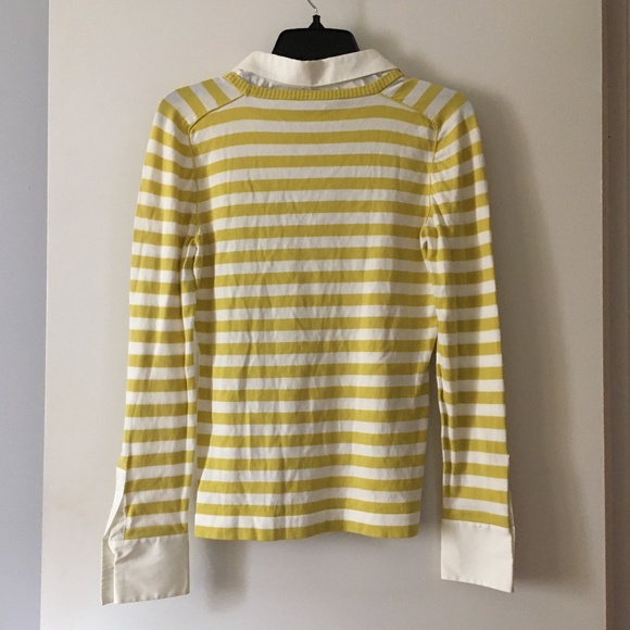AKRIS PUNTO Yellow + White Stripe Cotton Sweater w/ Detachable Collar 8 M - Picture 3 of 7